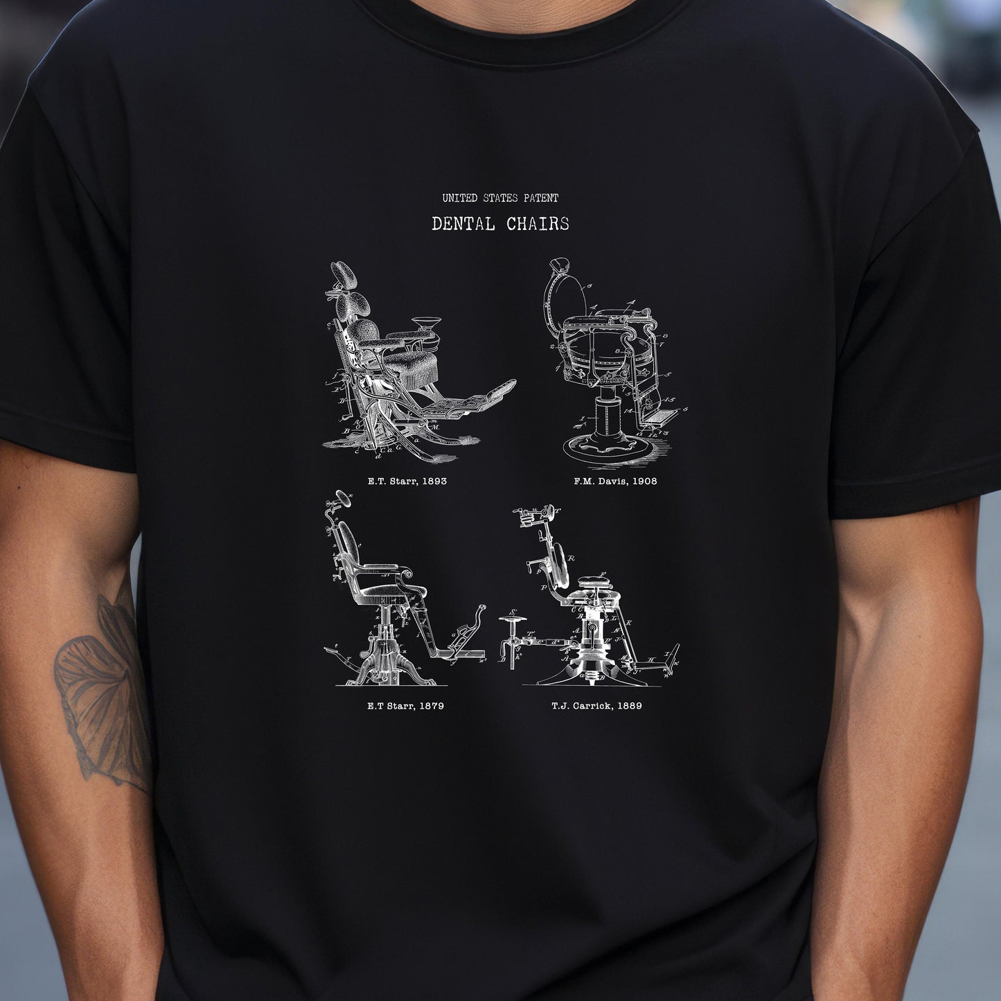 Selection of antique dentists chairs design from US Patent Office. A quality T shirt perfect for dentists, dental students, medical, health