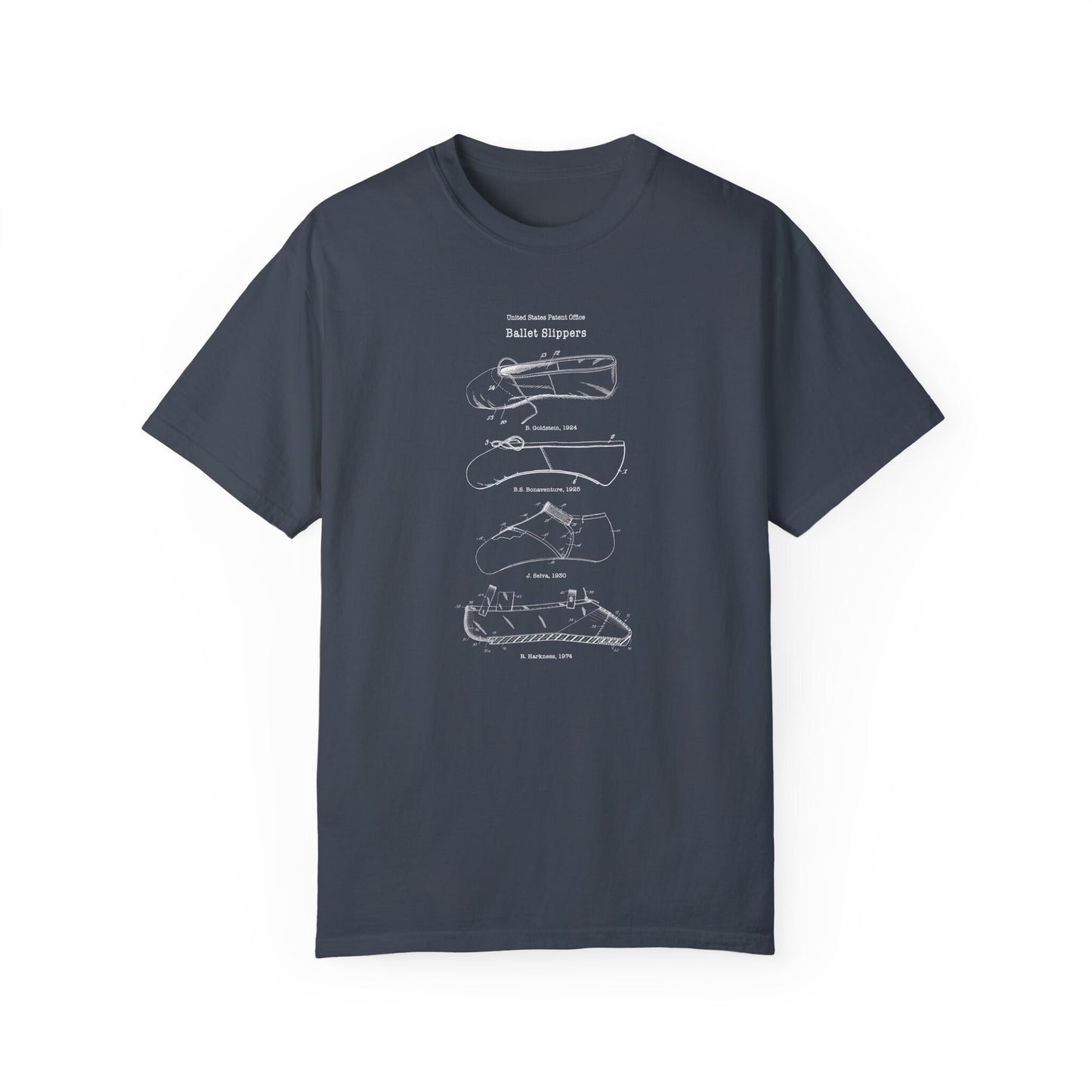 a blue t - shirt with a diagram of different types of knives