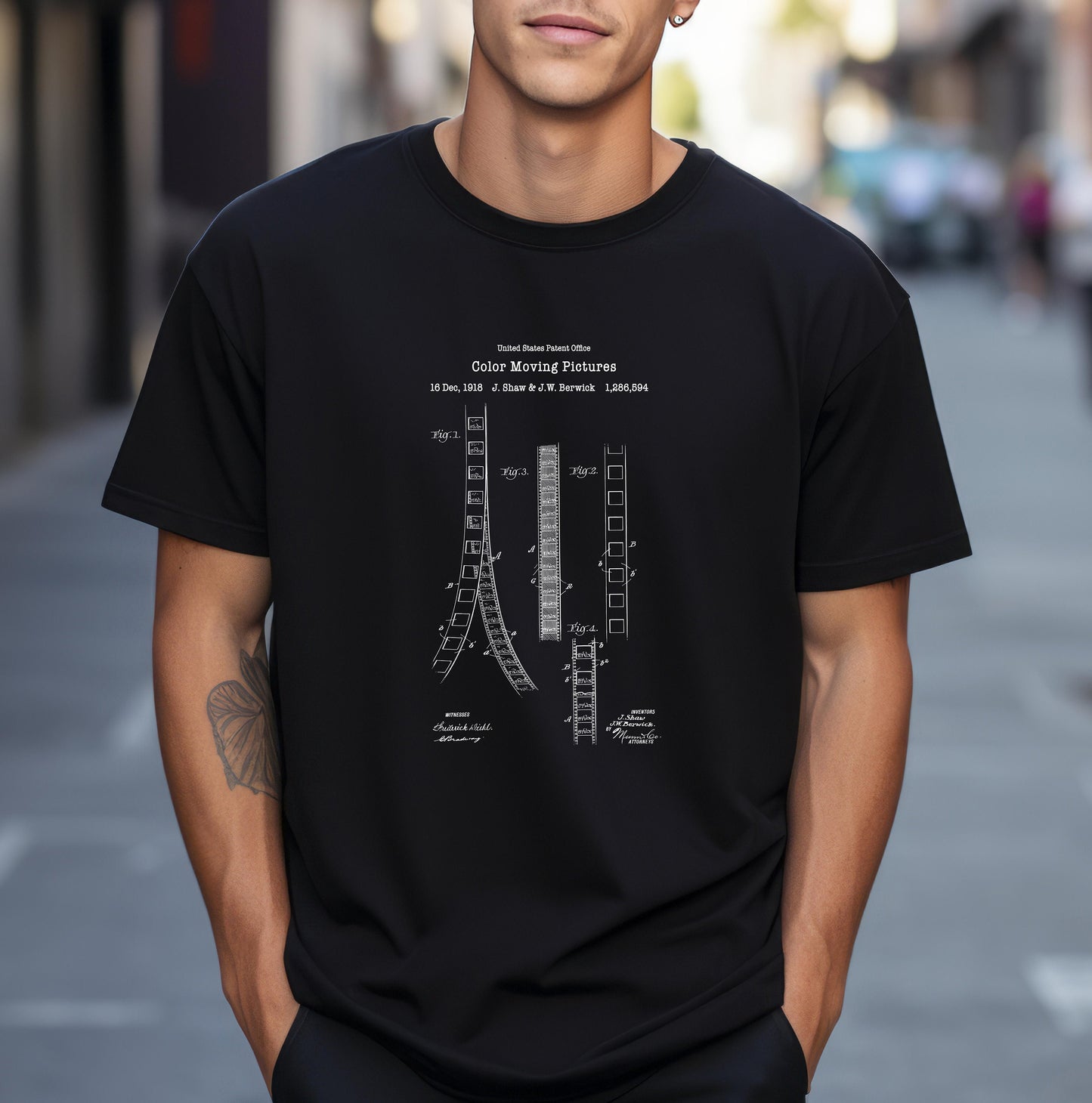 Color movie film design from US Patent Office. A quality T shirt perfect for movie, cinema, films buffs and cinematographers
