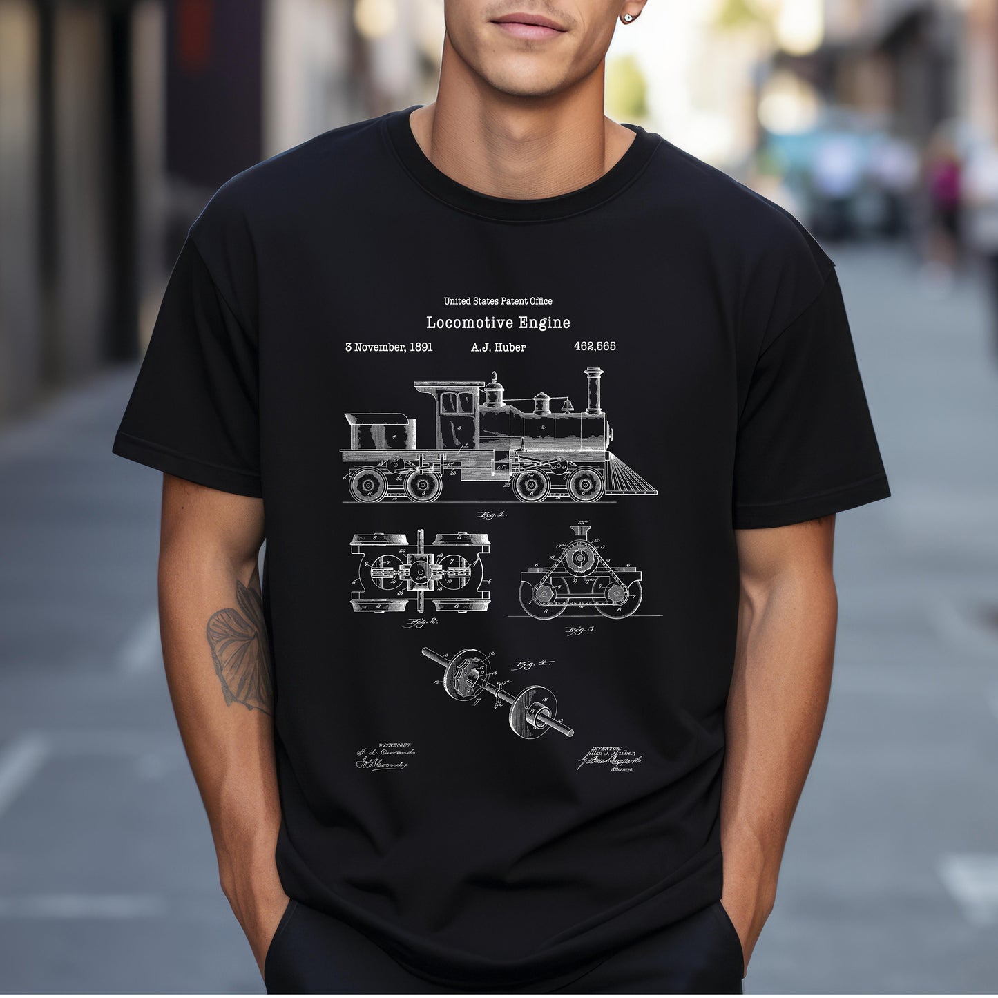 Old antique locomotive design from US Patent Office. A quality T shirt perfect for railway , train, railroad fans, transport, trainspotter