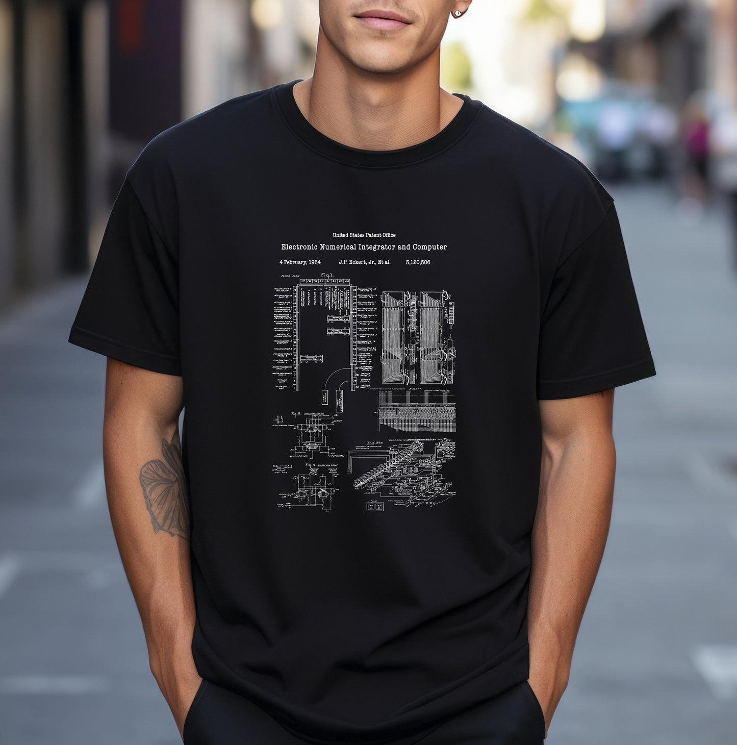 ENIAC first programmable computer design from US Patent Office. A quality T shirt perfect for computer geeks, data, information, science, IT