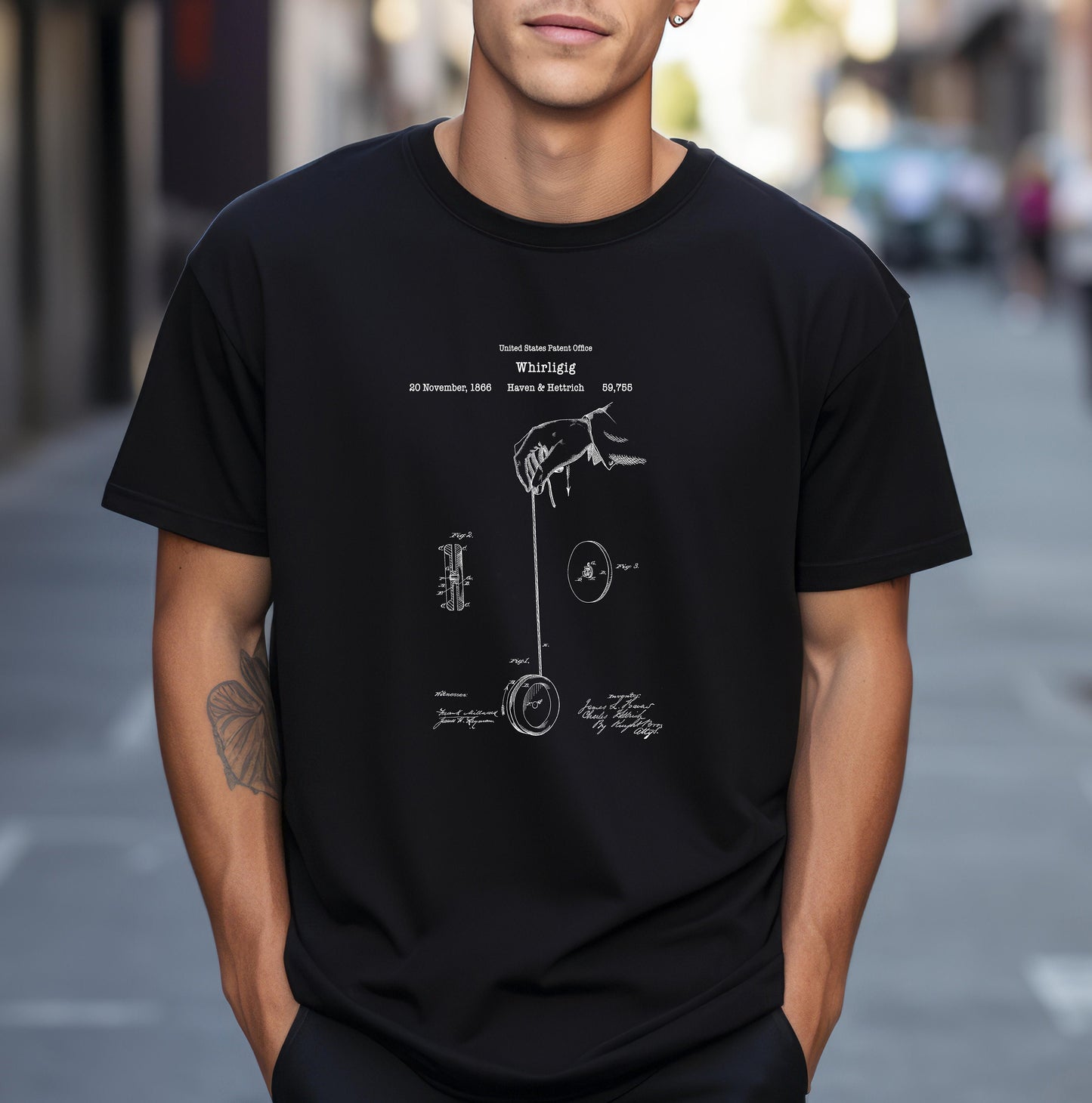 Old yo-yo or whirligig toy design from US Patent Office. A quality T shirt perfect for yo yo lovers, toys, antiques, yo-yo buffs