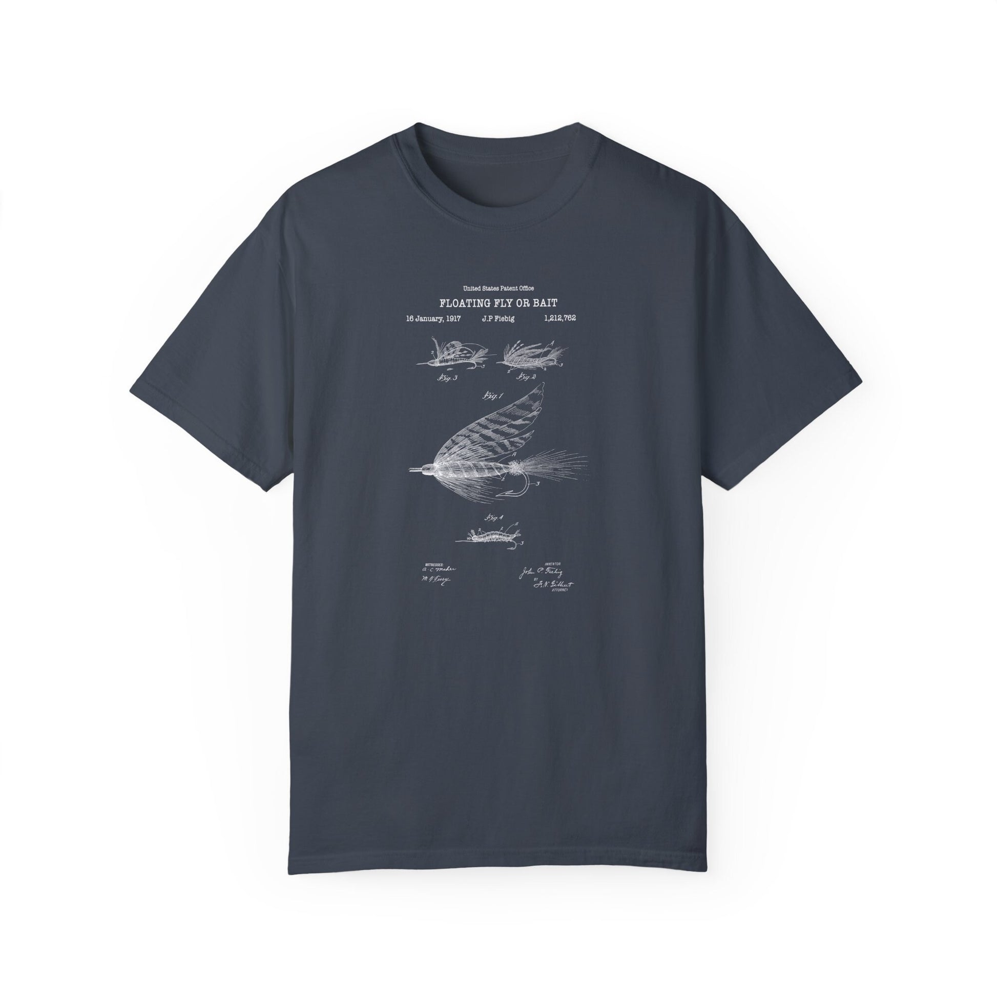 a gray t - shirt with a blueprinted image of a bird