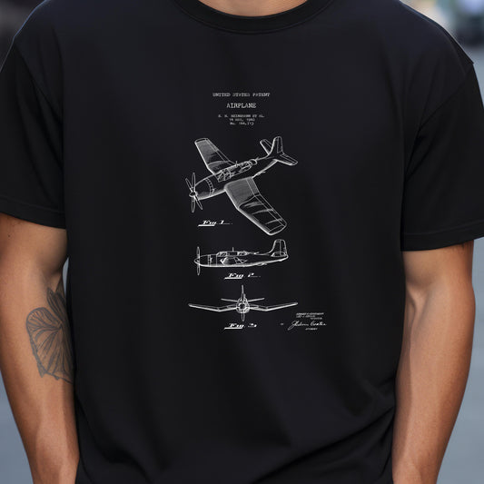 T shirt with US patent design for a US Air Force Douglas fighter plane from 1946. A quality T shirt as gift for aviation, airplane, pilot