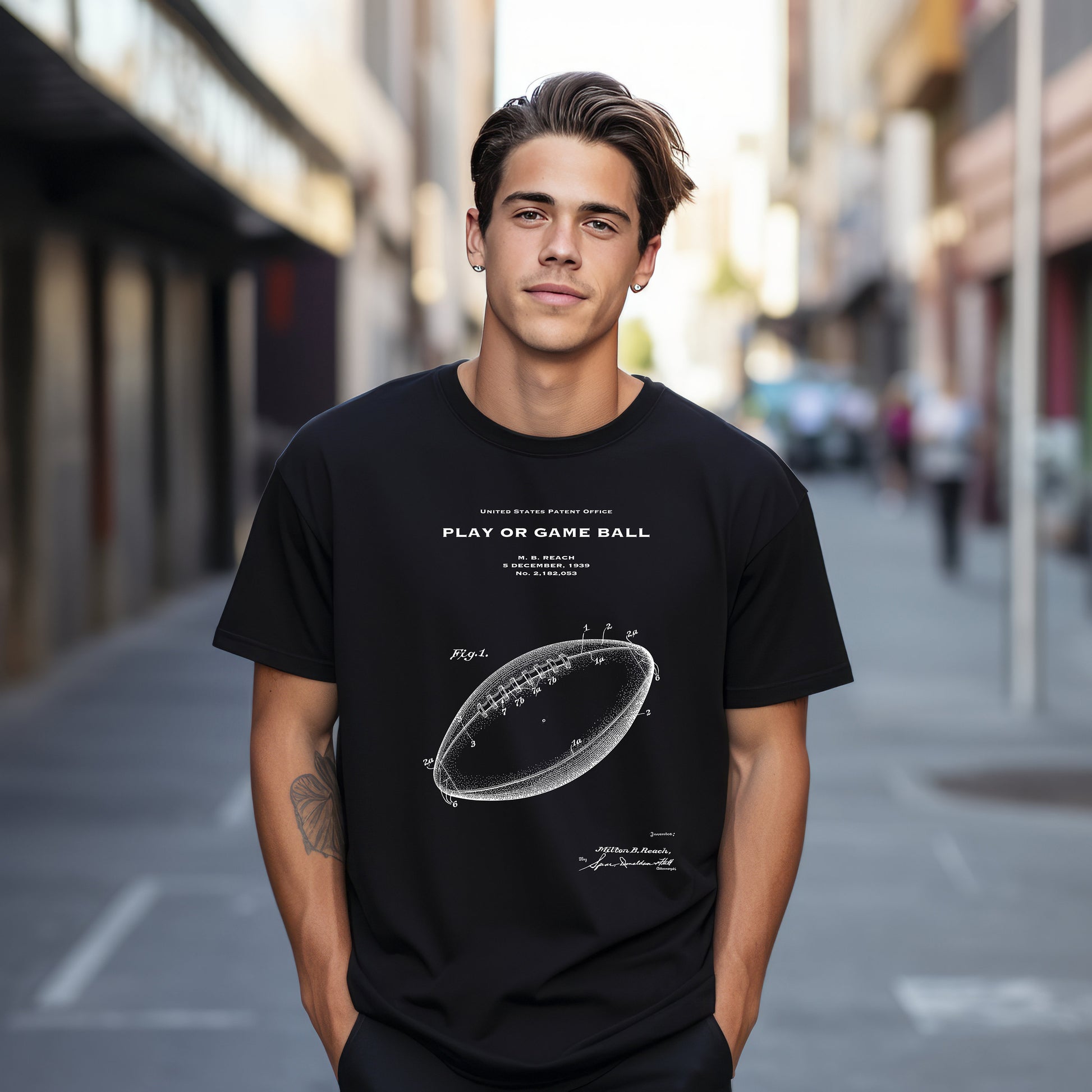 a man standing on a street with a black shirt on