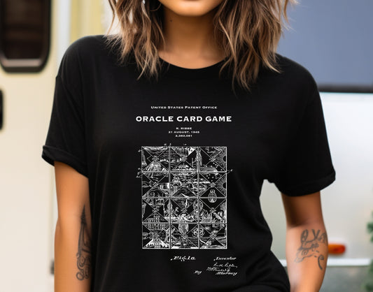 T shirt with US patent design from 1945 for a vintage steampunk style quirky oracle card game