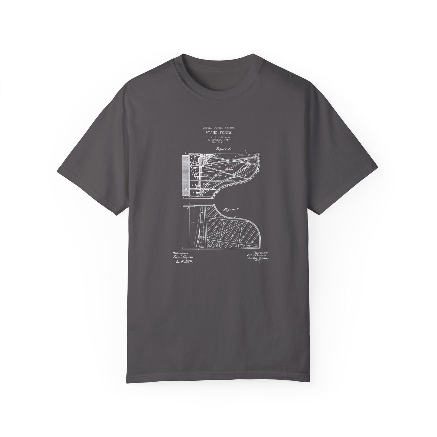 a gray t - shirt with a drawing of a spiral staircase