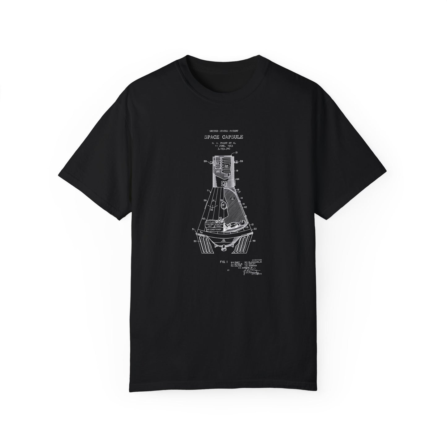 a black t - shirt with a drawing of a tower