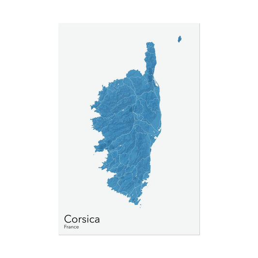 Corsica modern minimalist map print poster. Quality colourful poster of Corsica island in France on quality art paper