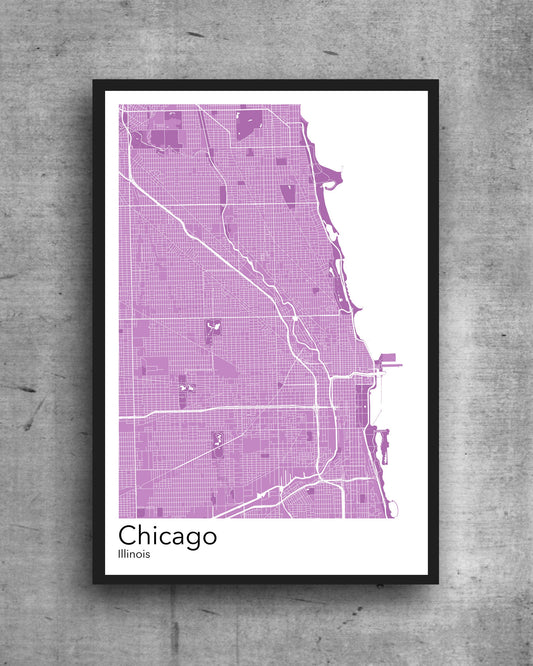 Chicago modern minimalist map print poster. Quality colourful poster of Chicago Illinois on quality art paper