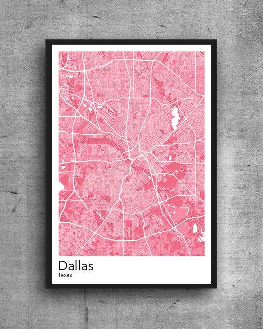 Dallas  modern minimalist map print poster. Quality colourful poster of Dallas Texas on quality art paper