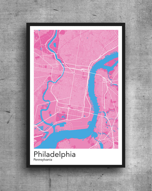 Philadelphia modern minimalist map print poster. Quality colourful poster of Philadelphia on quality art paper