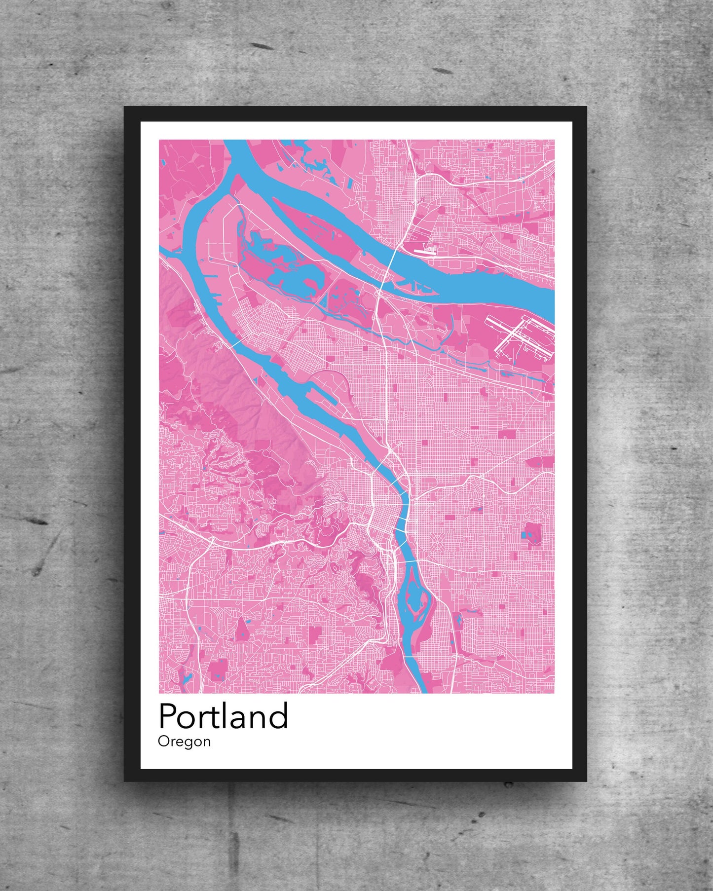 Portland modern minimalist map print poster. Quality colourful poster of Portland Oregon on quality art paper