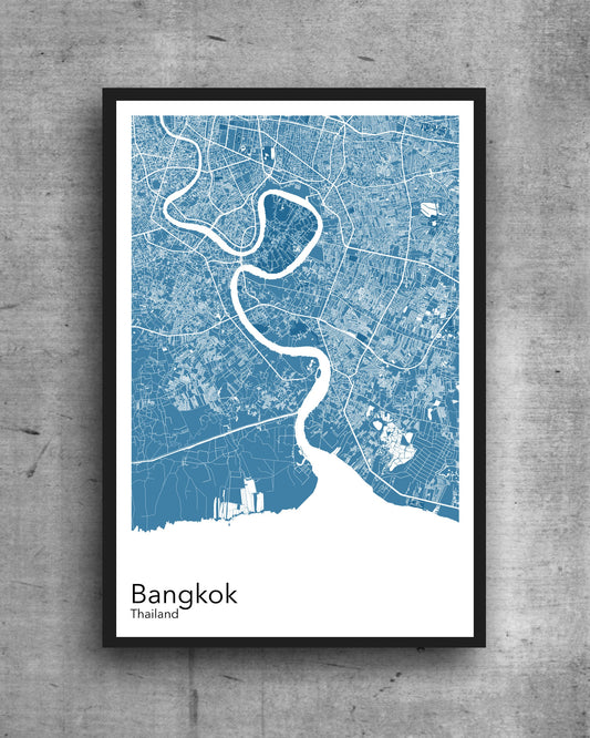 Bangkok modern minimalist map print poster. Quality colourful poster of Bangkok Thailand on quality art paper