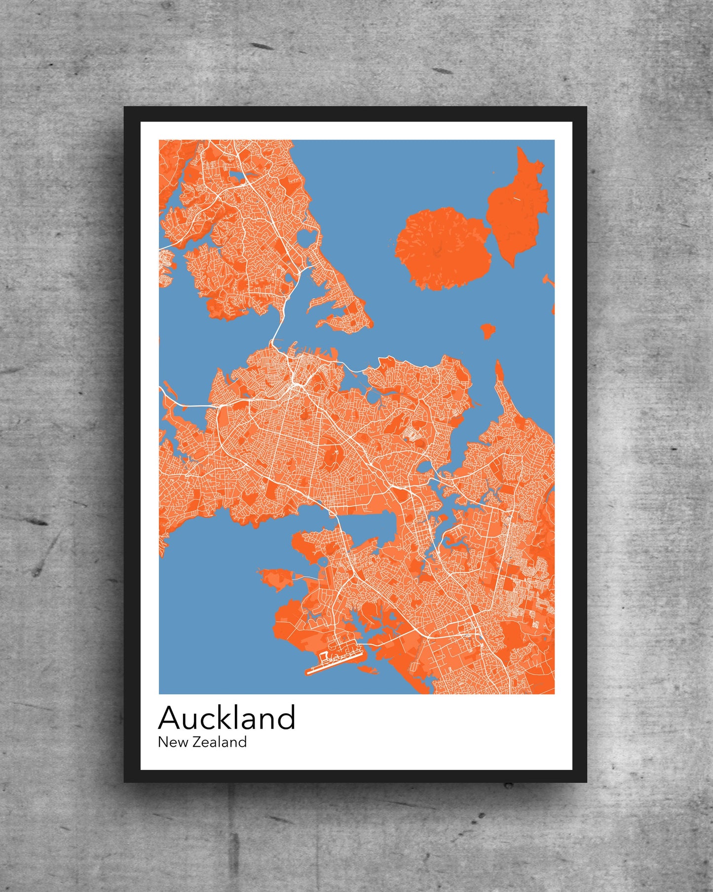 Auckland modern minimalist map print poster. Quality colourful poster of Auckland New Zealand on quality art paper