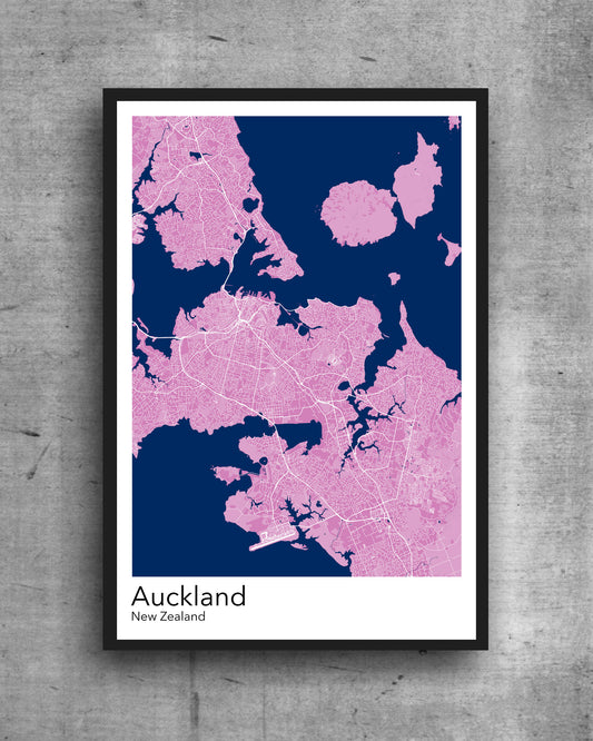 Auckland modern minimalist map print poster. Quality colourful poster of Auckland New Zealand on quality art paper