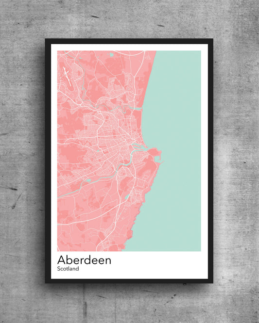 Aberdeen modern minimalist map print poster. Quality colourful poster of Aberdeen Scotland on quality art paper