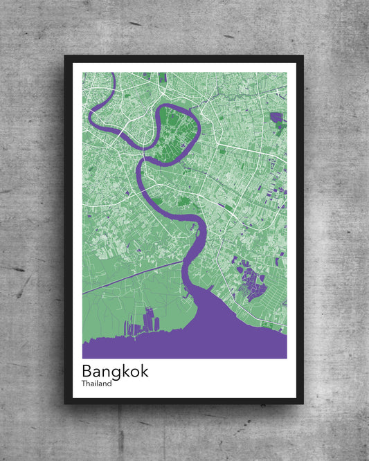 Bangkok modern minimalist map print poster. Quality colourful poster of Bangkok Thailand on quality art paper