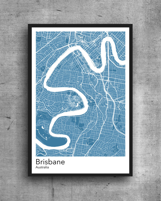 Brisbane modern minimalist map print poster. Quality colourful poster of Brisbane Australia on quality art paper