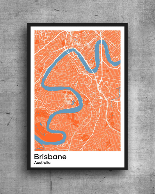 Brisbane modern minimalist map print poster. Quality colourful poster of Brisbane Australia on quality art paper