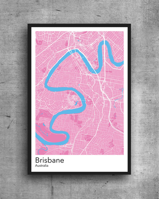 Brisbane modern minimalist map print poster. Quality colourful poster of Brisbane Australia on quality art paper