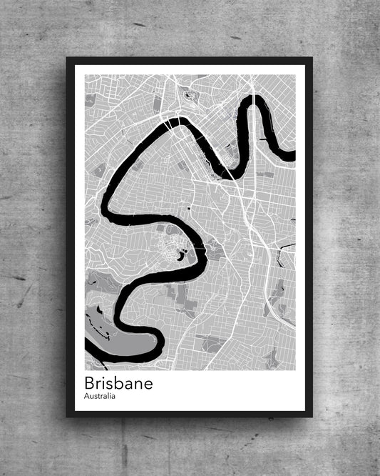 Brisbane modern minimalist map print poster. Quality colourful poster of Brisbane Australia on quality art paper