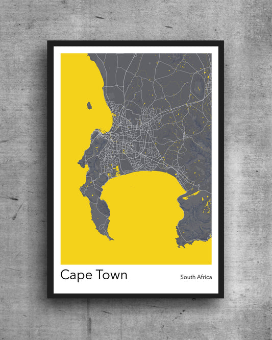 Cape Town modern minimalist map print poster. Quality colourful poster of Cape Town South Africa on quality art paper