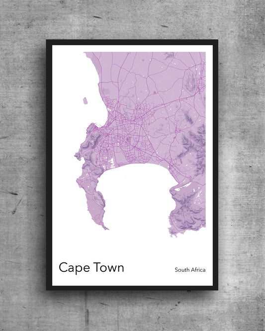 Cape Town modern minimalist map print poster. Quality colourful poster of Cape Town South Africa on quality art paper