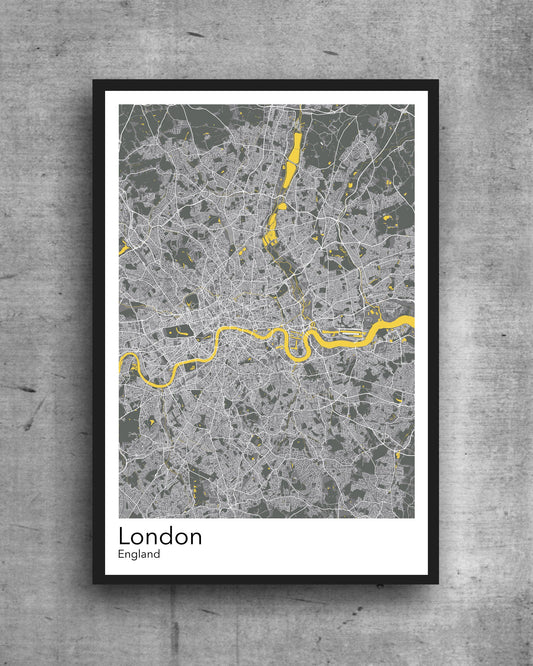 Central London modern minimalist map print poster. Quality colourful poster of London quality art paper