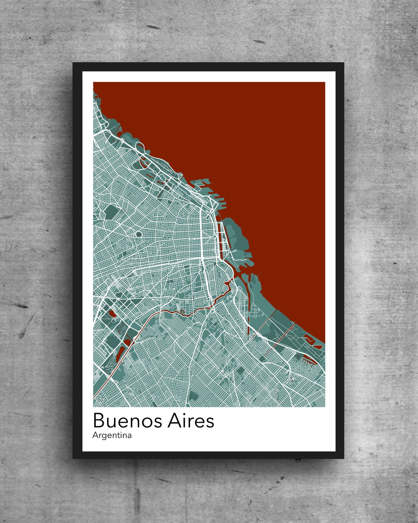 Buenos Aires modern minimalist map print poster. Quality colourful poster of Buenos Aires Argentina on quality art paper