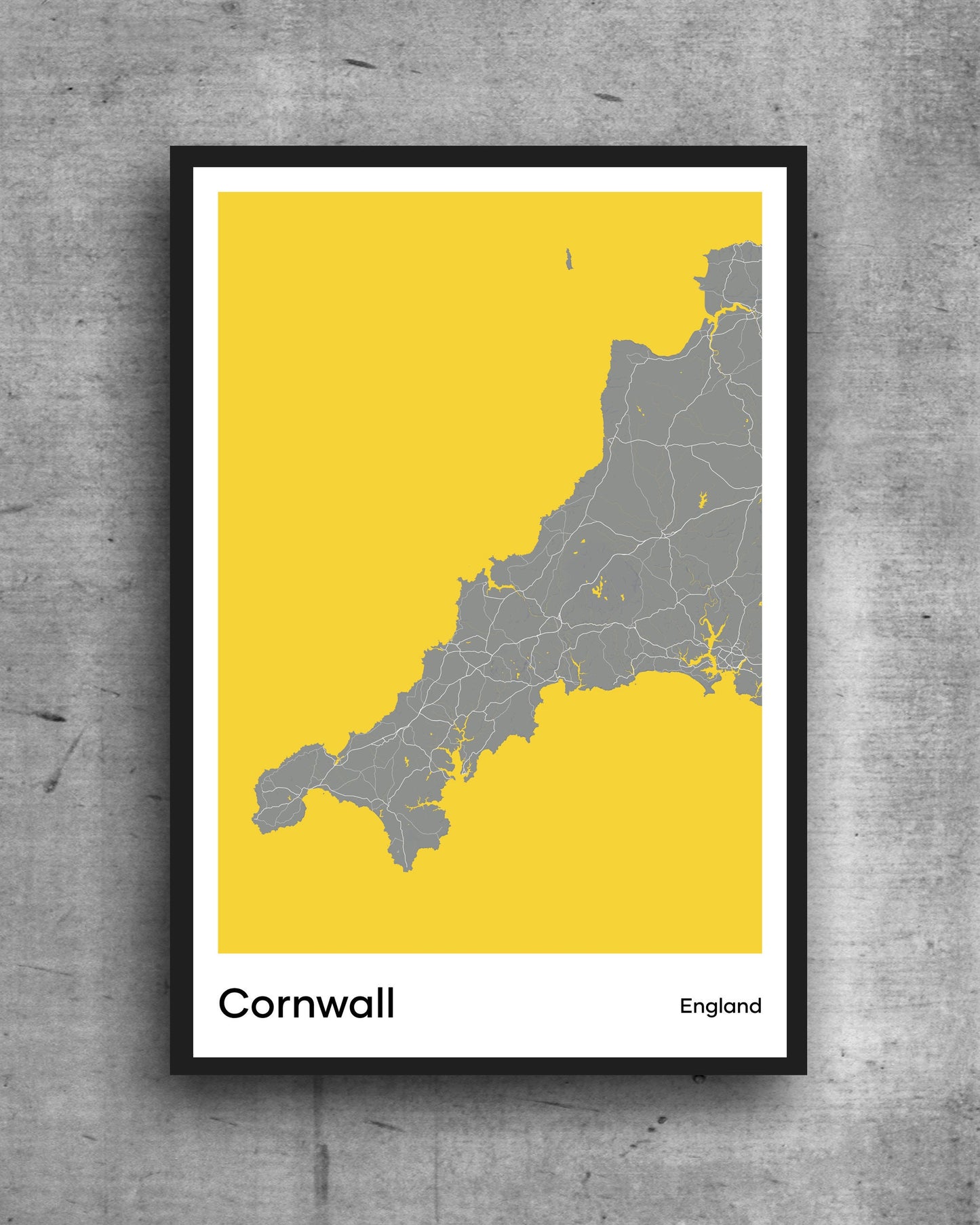 Cornwall modern minimalist map print poster. Quality colourful poster of Cornwall England on quality art paper