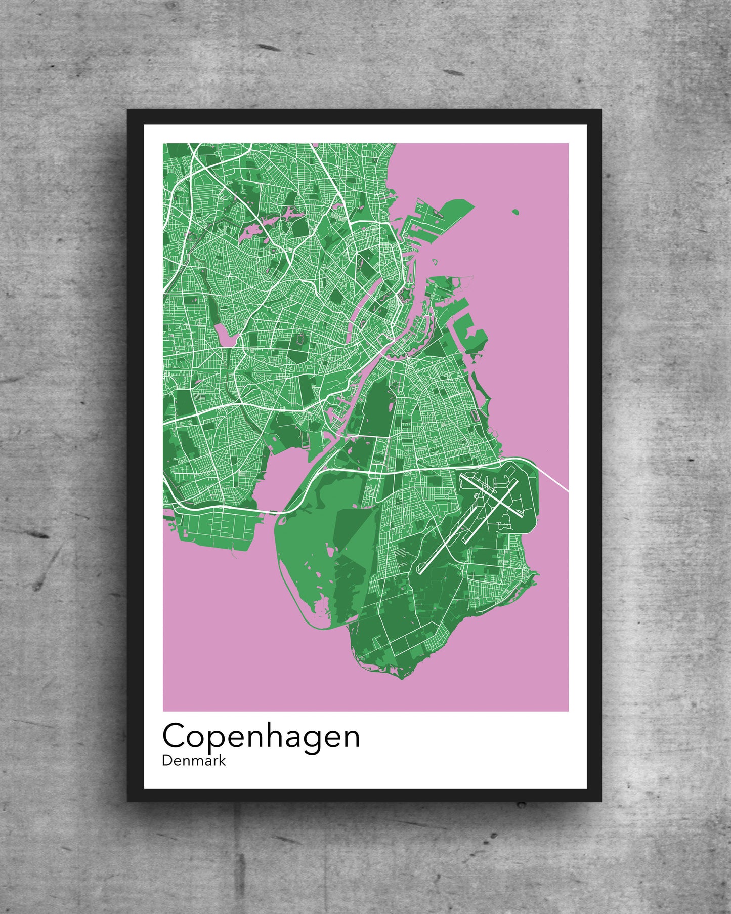 Copenhagen modern minimalist map print poster.  Quality colourful poster of Copenhagen Denmark on quality art paper