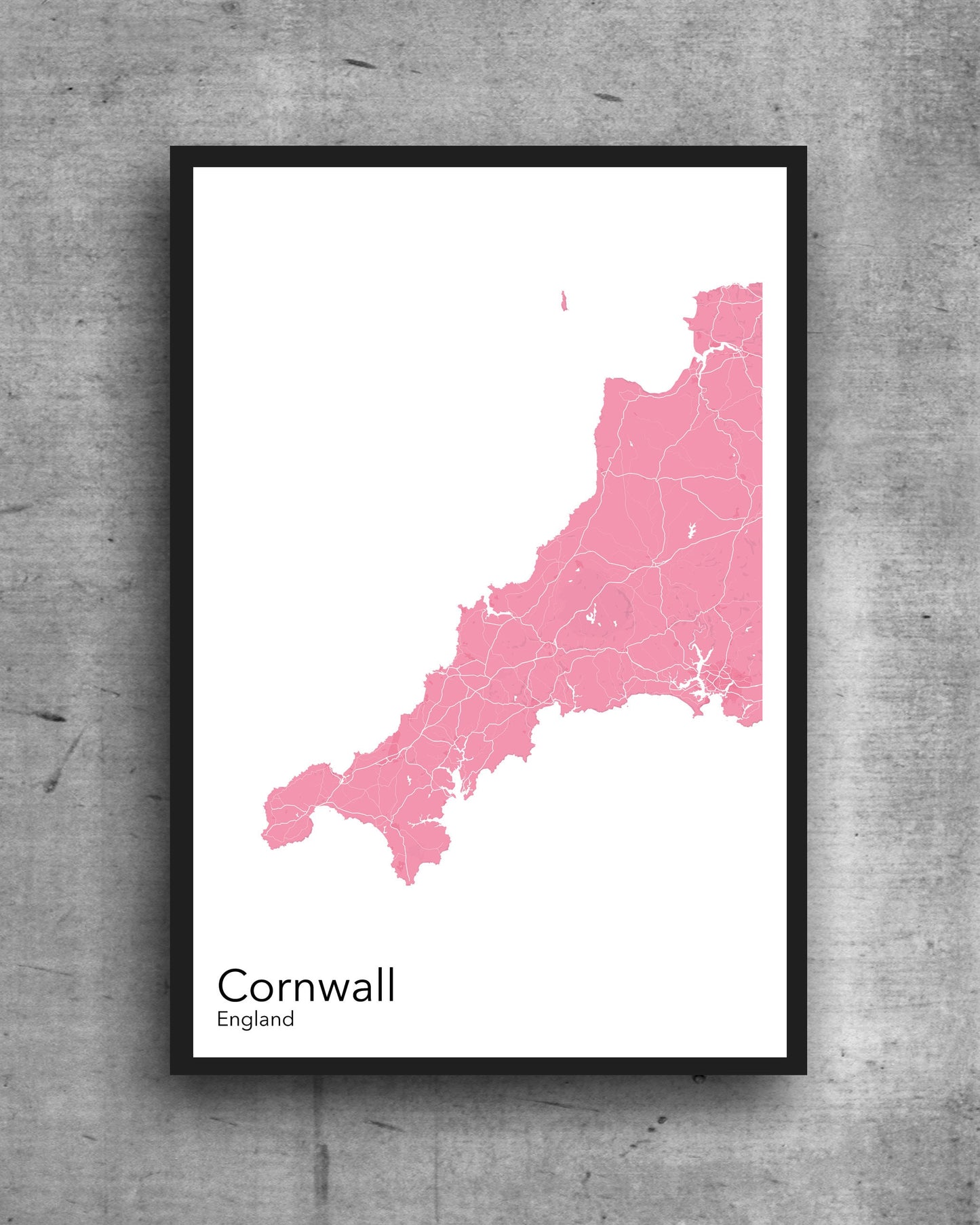 Cornwall modern minimalist map print poster. Quality colourful poster of Cornwall England on quality art paper