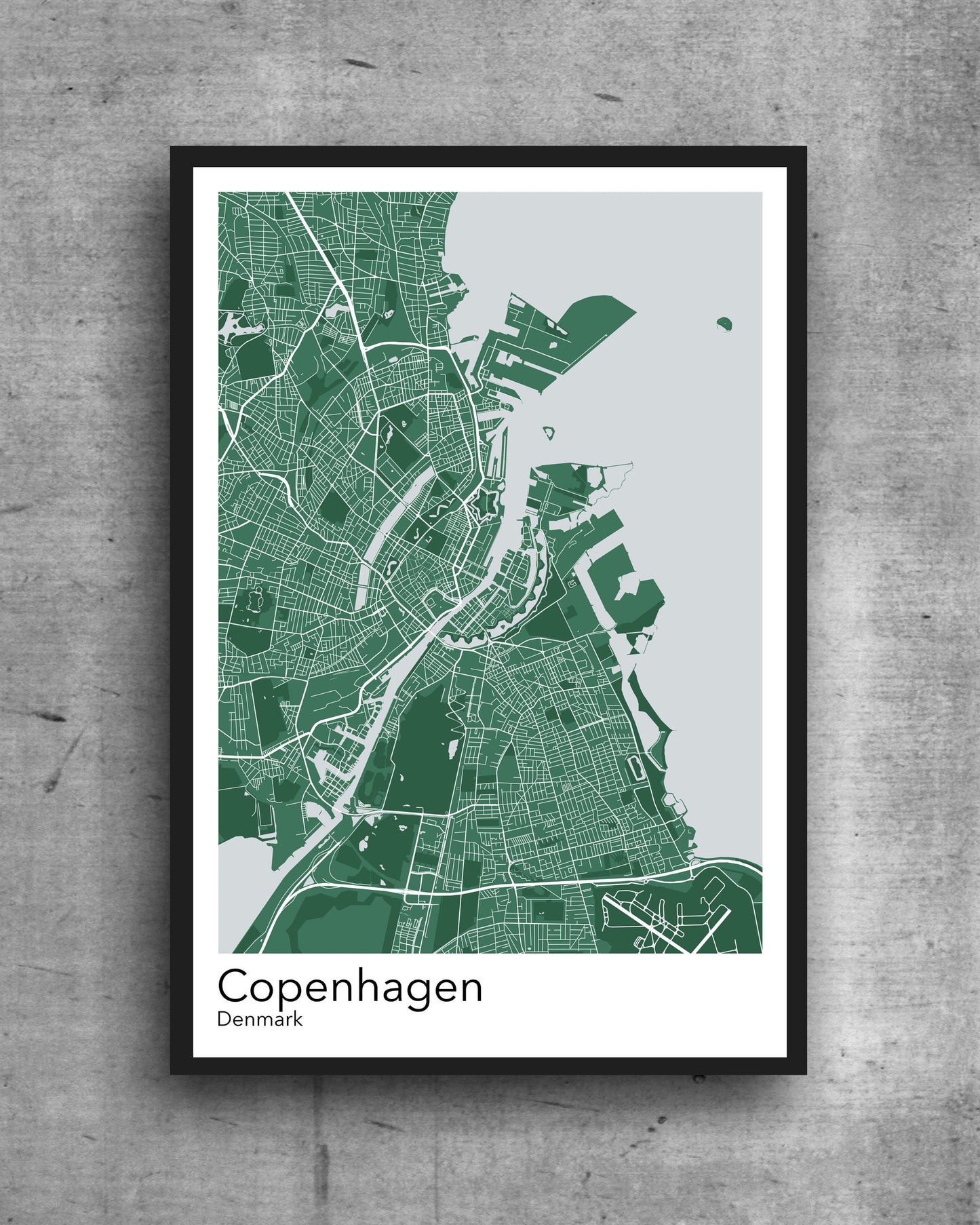 Copenhagen modern minimalist map print poster.  Quality colourful poster of Copenhagen Denmark on quality art paper