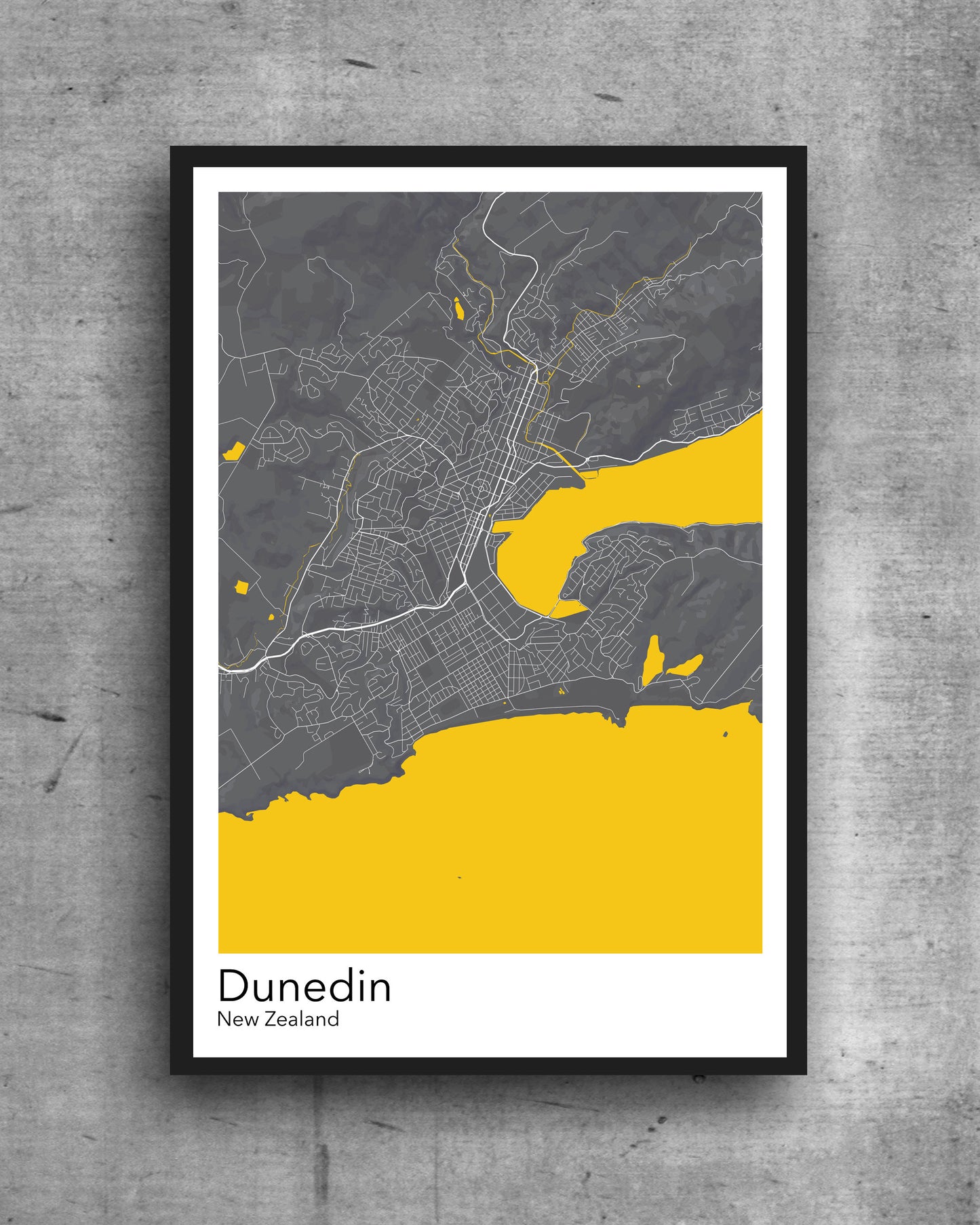 Dunedin modern minimalist map print poster. Quality colourful poster of Dunedin New Zealand on quality art paper