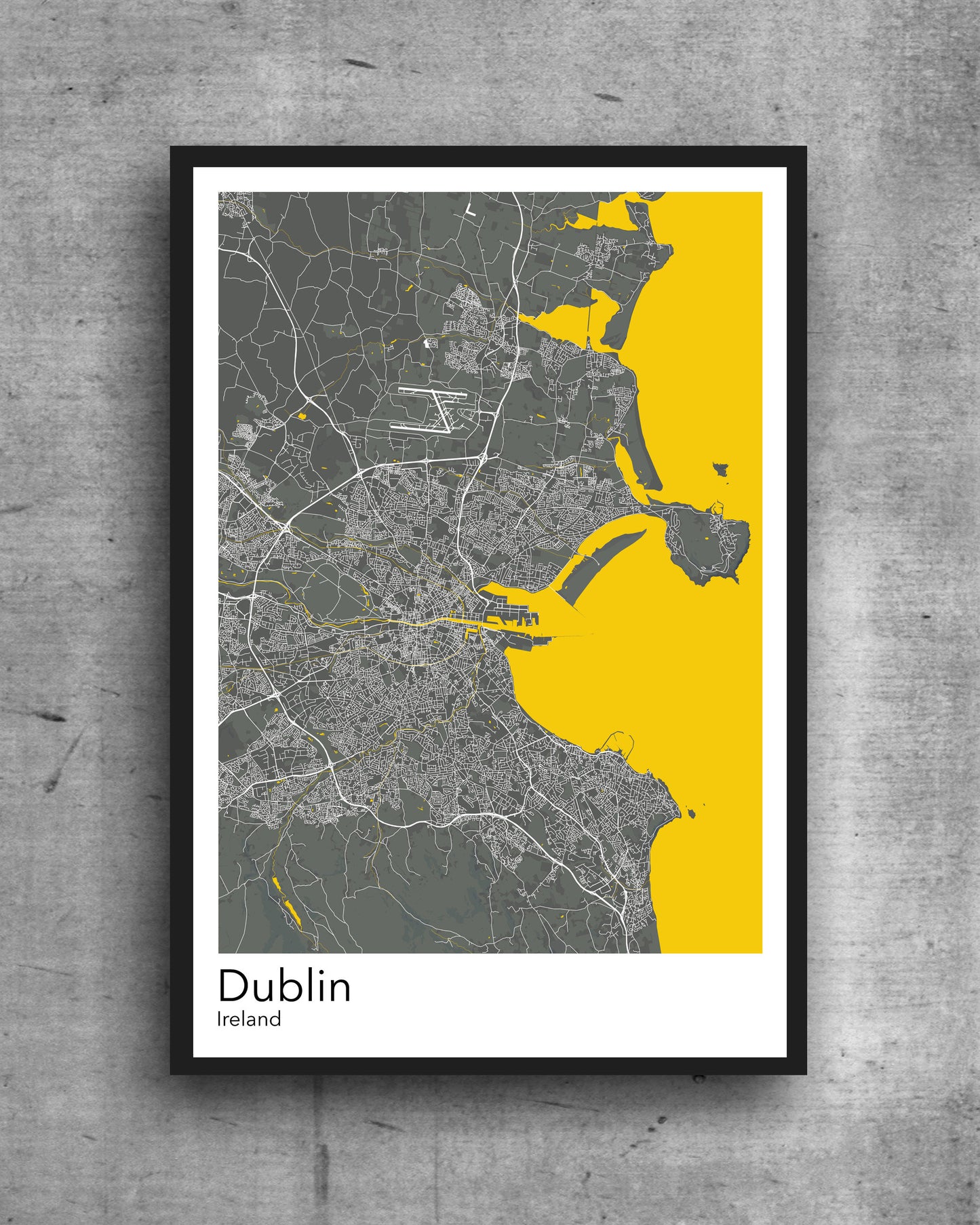 Dublin yellow print A modern minimalist map print of  Quality colourful poster of on quality art paper