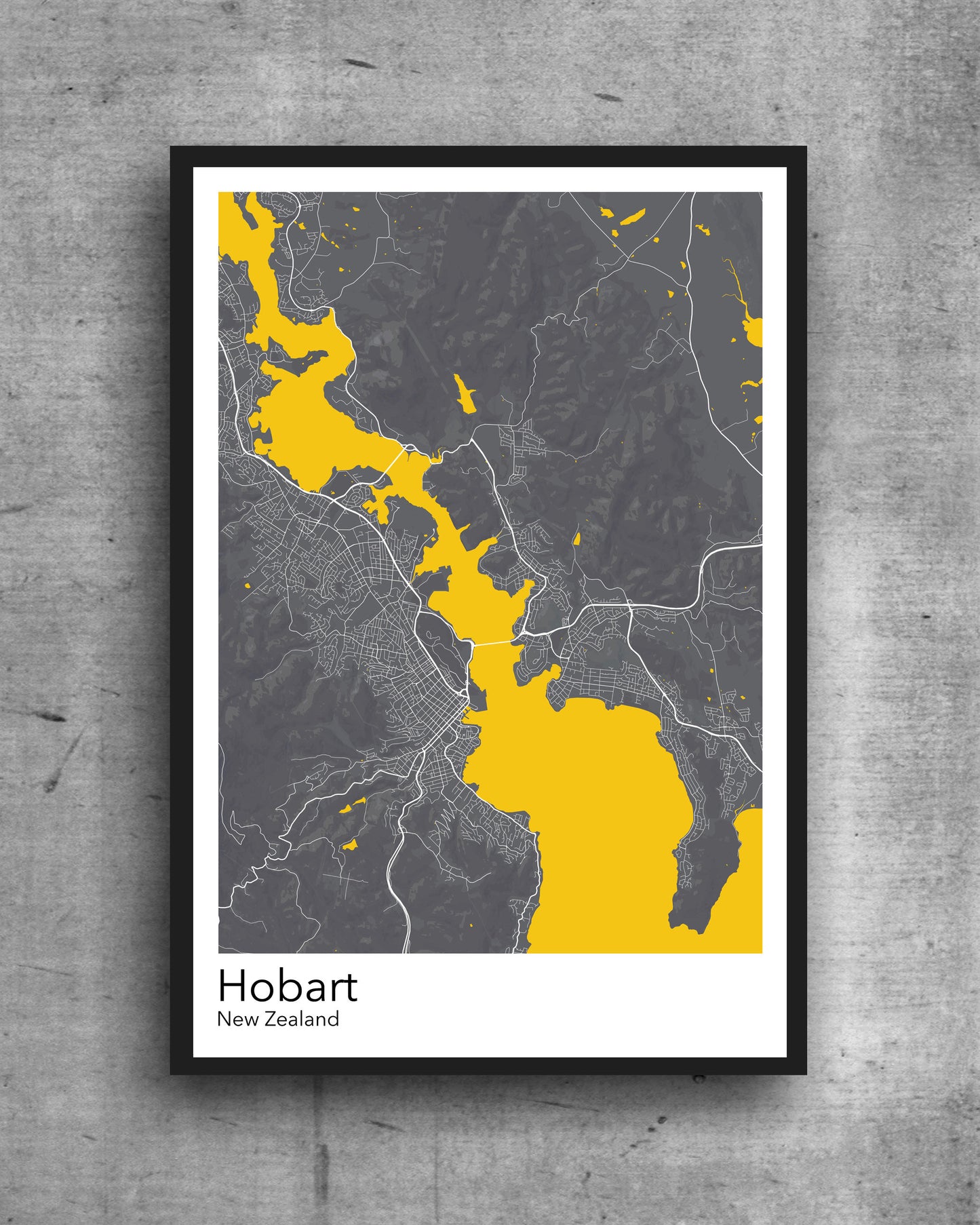 Hobart modern minimalist map print poster. Quality colourful poster of Hobart New Zealand on quality art paper