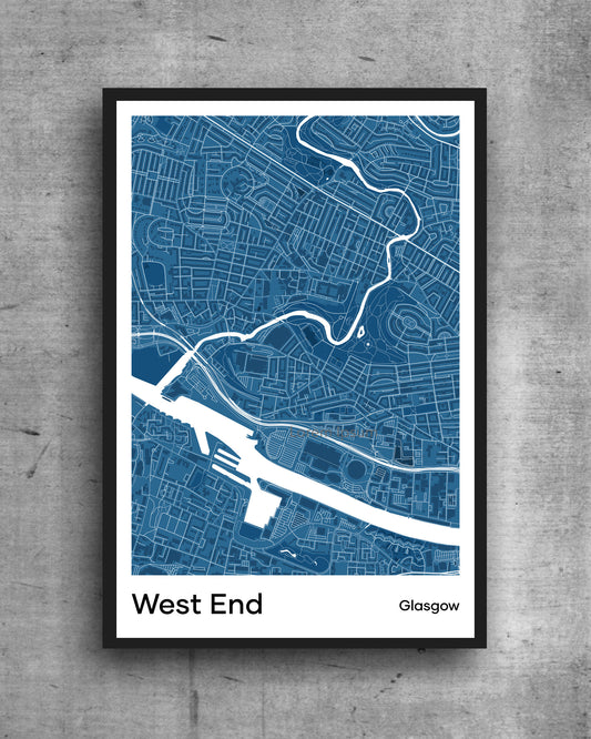 Glasgow modern minimalist map print poster. Quality colourful poster of Glasgow Scotland quality art paper