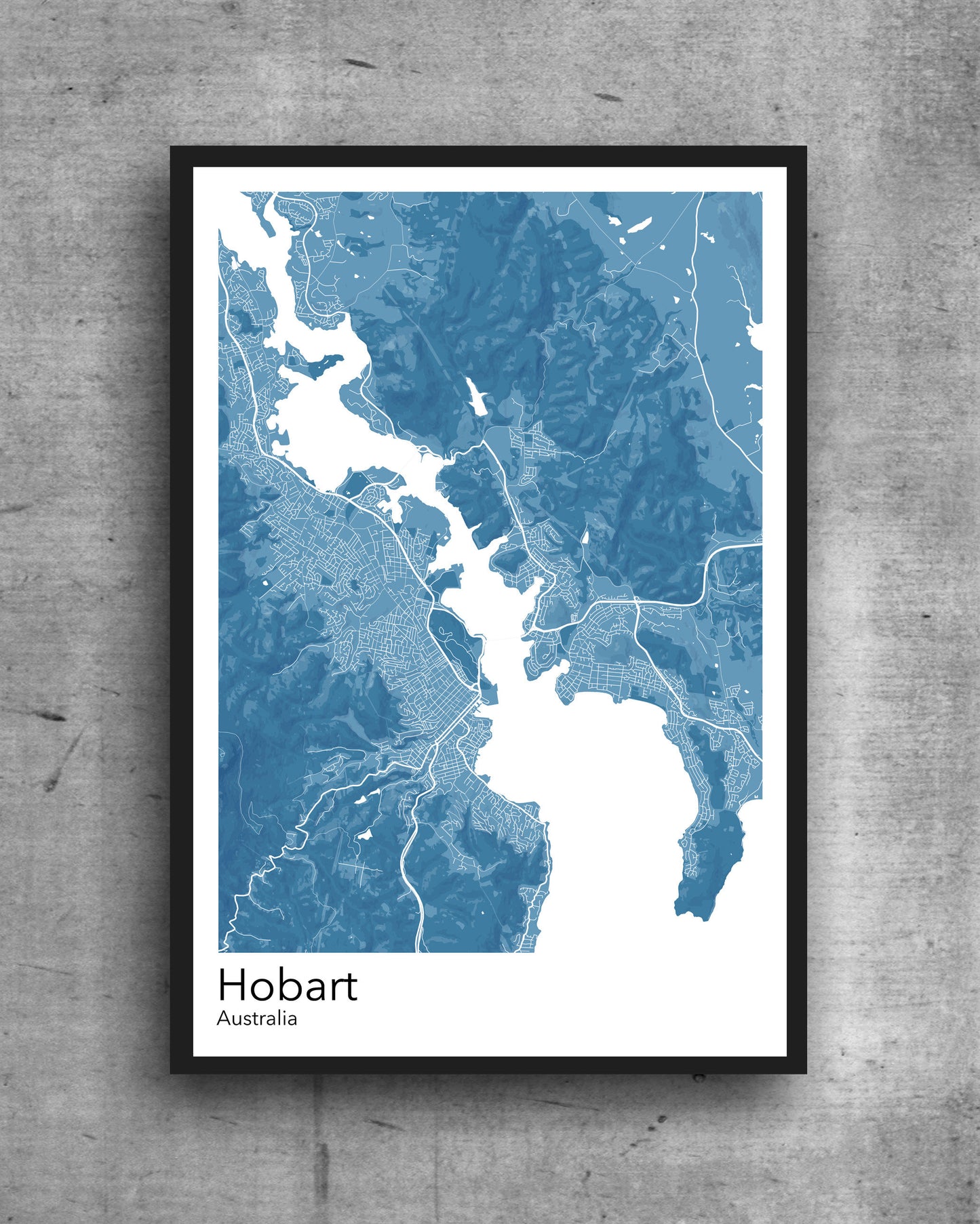 Hobart modern minimalist map print poster. Quality colourful poster of Hobart New Zealand on quality art paper