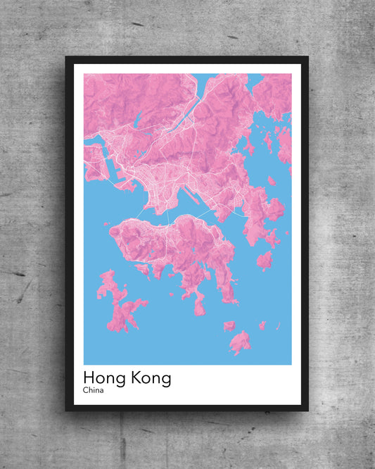 Hong Kong modern minimalist map print poster. Quality colourful poster of Hong kongon quality art paper