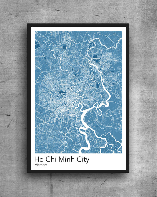 Ho Chi Minh City modern minimalist map print poster. Quality colourful poster of Ho Chi Minh City Vietnam on quality art paper