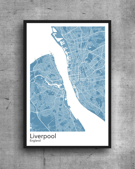 Liverpool  modern minimalist map print poster. Quality colourful poster of Liverpool England quality art paper