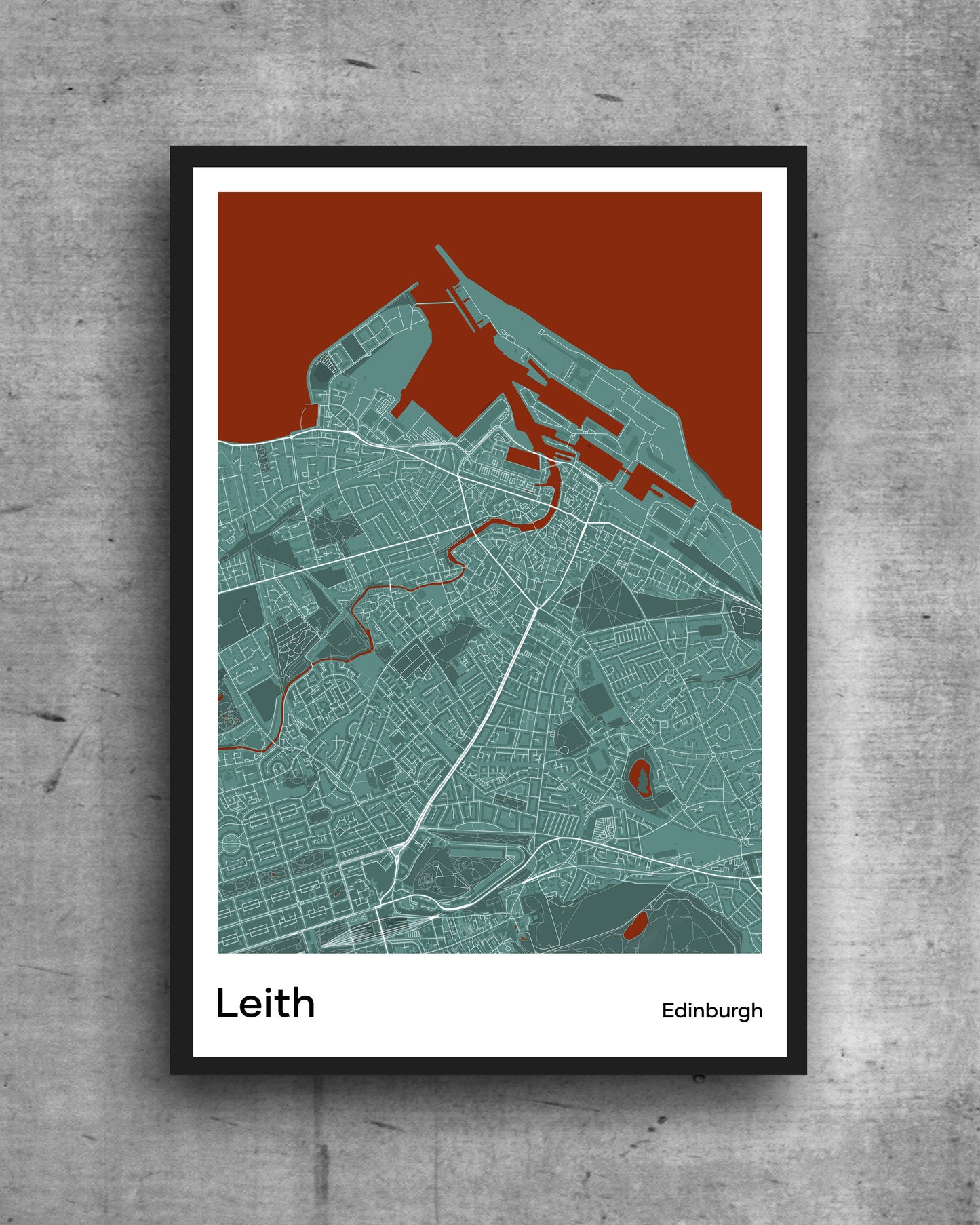 Leith modern minimalist map print poster. Quality colourful poster of island of  Leith Edinburgh Scotland on quality art paper