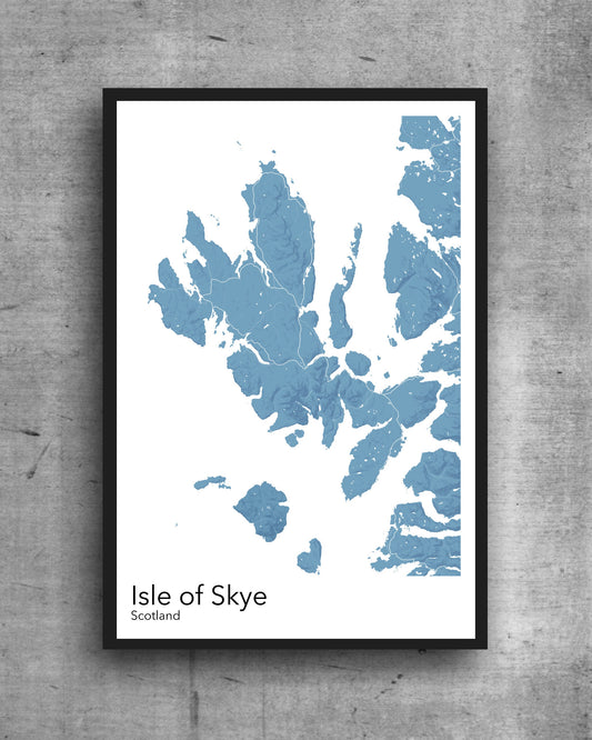 Isle of Skye modern minimalist map print poster. Quality colourful poster of Skye in Scotland on quality art paper