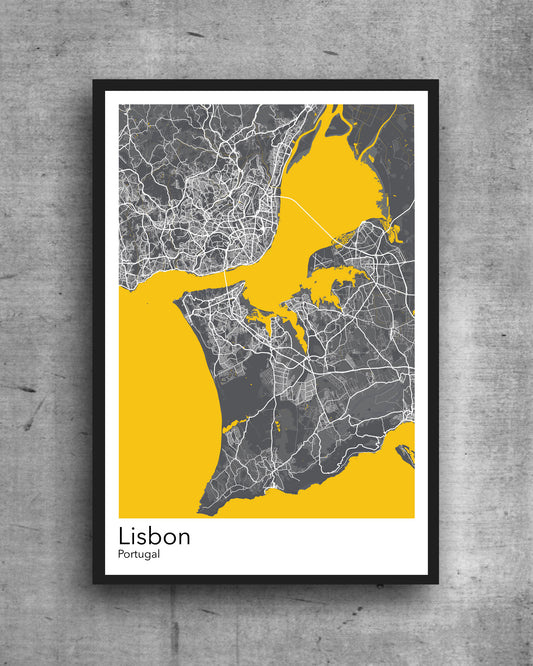 Lisbon  modern minimalist map print of  Quality colourful poster of Lisbon Portugal on quality art paper