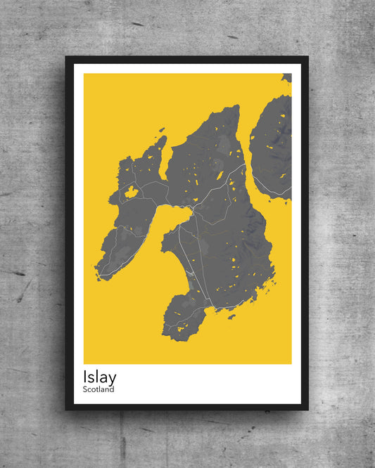 Islay modern minimalist map print poster. Quality colourful poster of Islay island in Scotland quality art paper