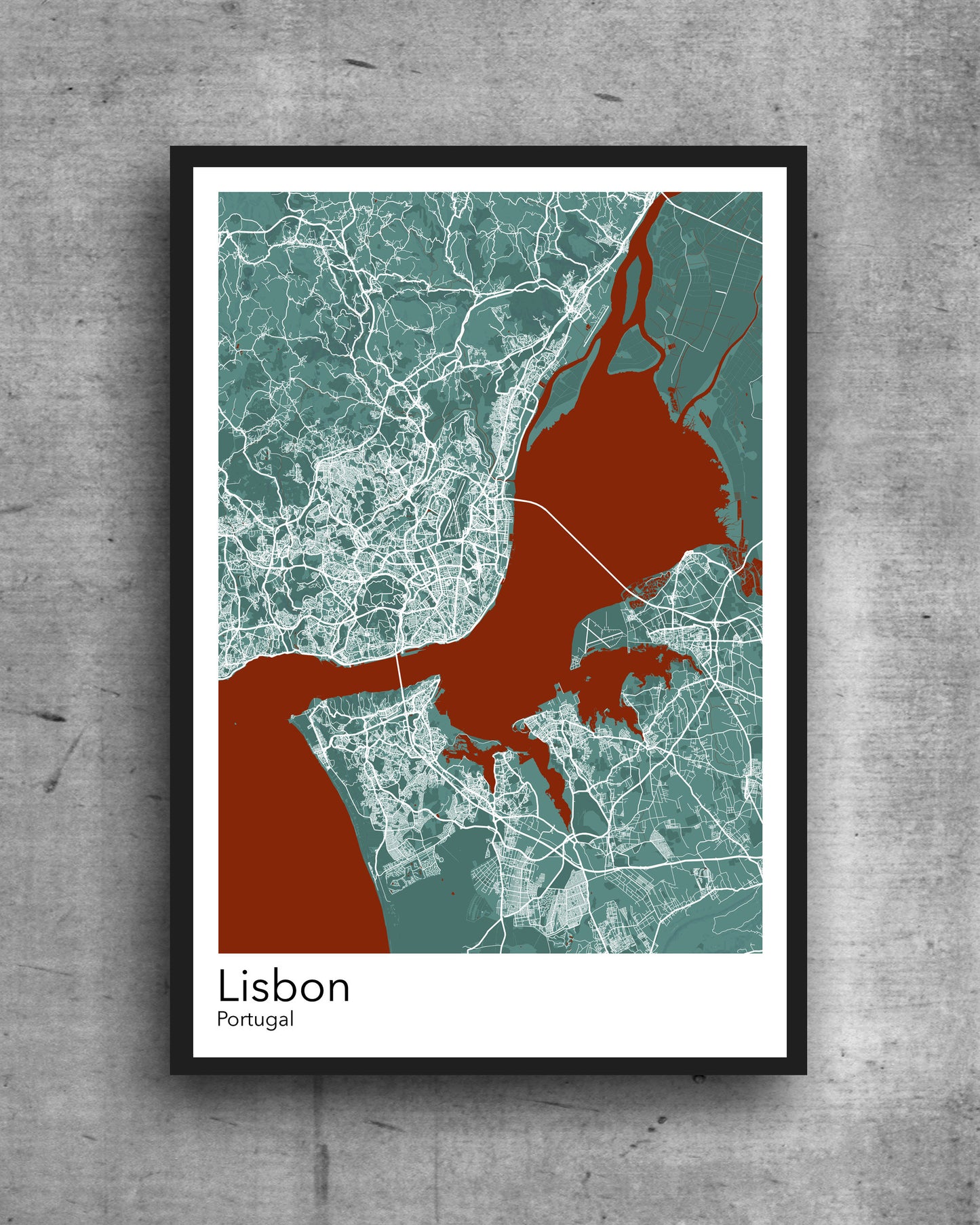 Lisbon  modern minimalist map print of  Quality colourful poster of Lisbon Portugal on quality art paper