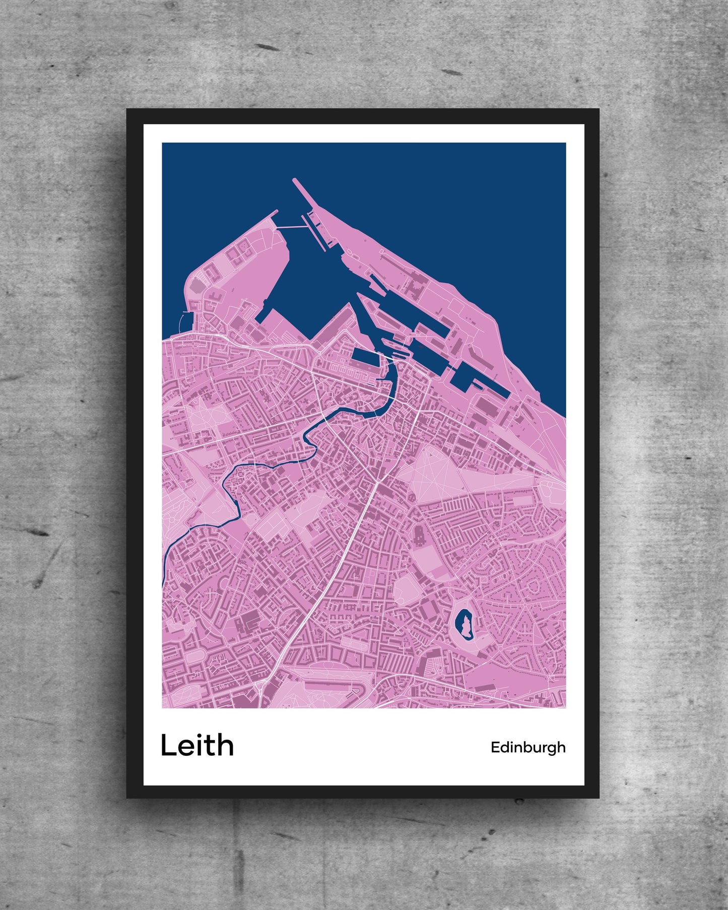 Leith modern minimalist map print poster. Quality colourful poster of island of Leith Edinburgh on quality art paper