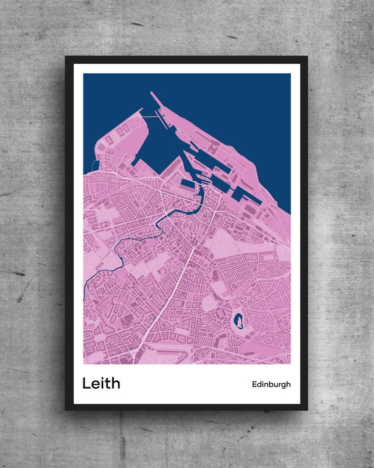 Leith modern minimalist map print poster. Quality colourful poster of island of Leith Edinburgh on quality art paper