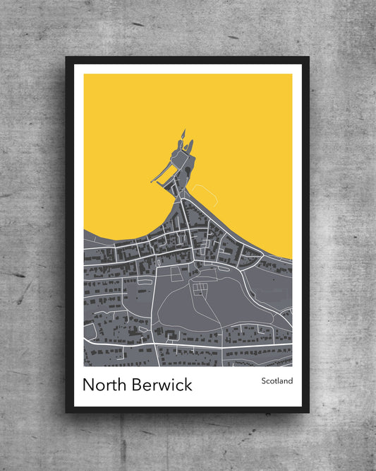 North Berwick  modern minimalist map print poster. Quality colourful poster of North Berwick Scotland quality art paper